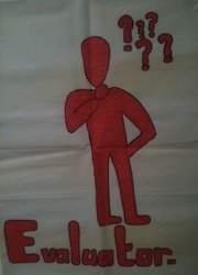 a picture of a red character with the word 'evaluator' underneath him